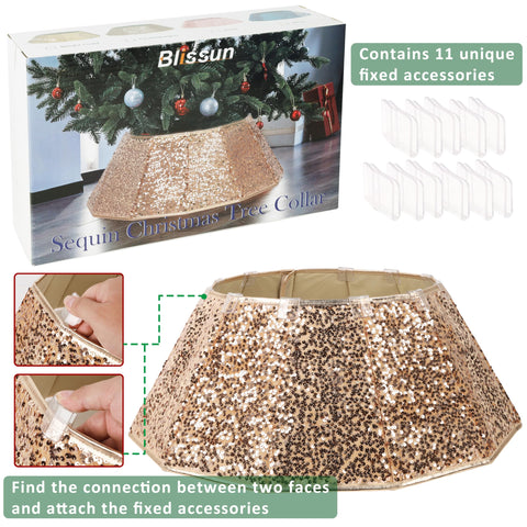 Blissun collar in living room concealing stand and elevating holiday décor