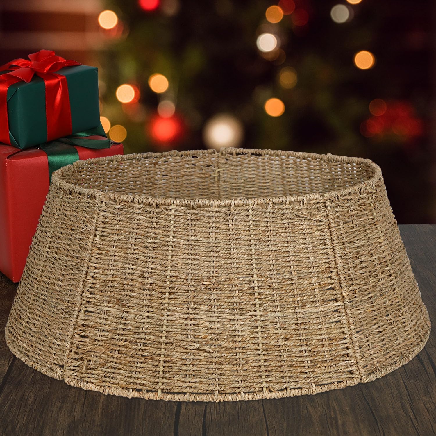 Blissun lifestyle image in farmhouse living room creating warm holiday ambiance