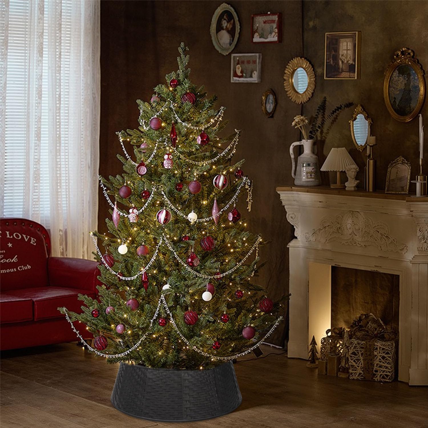 Blissun in decorated living room showing finished holiday aesthetic and clutter-free base benefit
