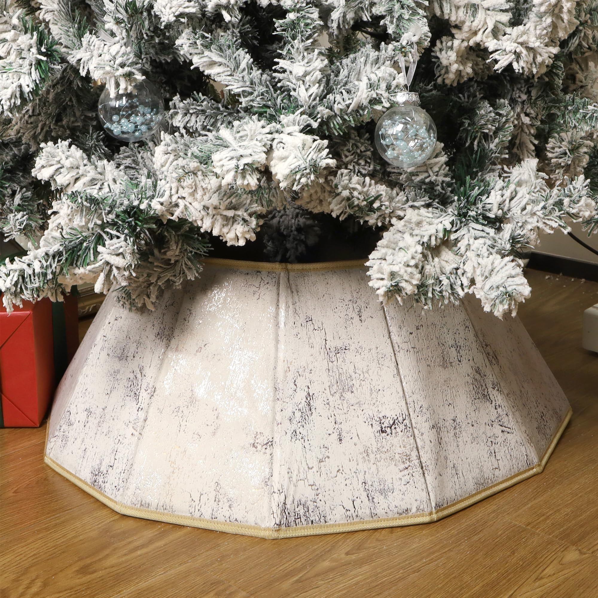 Blissun in living room styled around tree adding modern rustic charm to decor