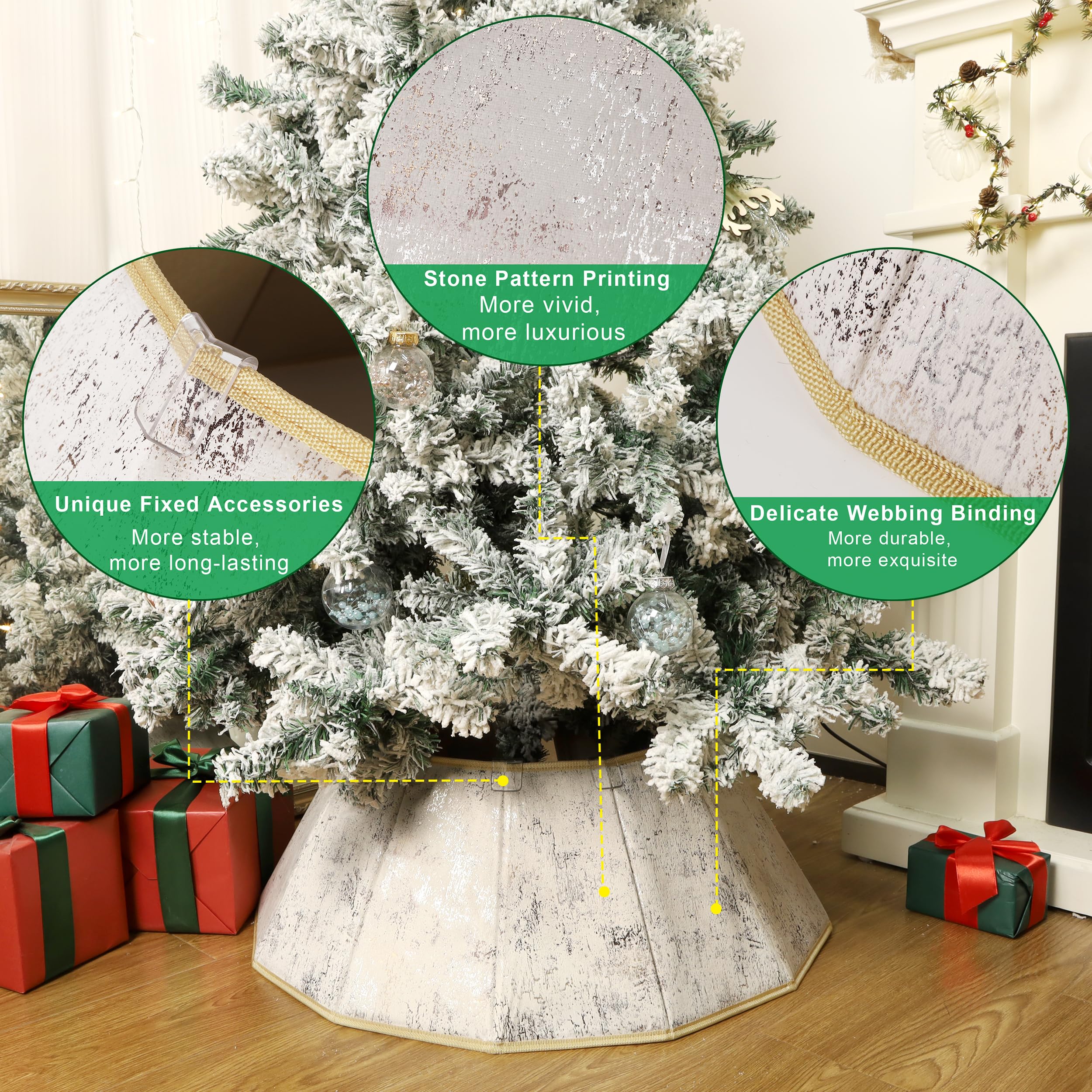 Blissun collar installed on tree covering stand cleanly, creates a polished holiday display