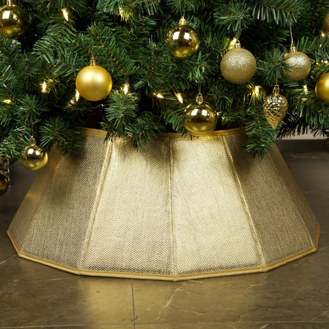 Blissun shiny gold tree collar front view adds polished base to tree