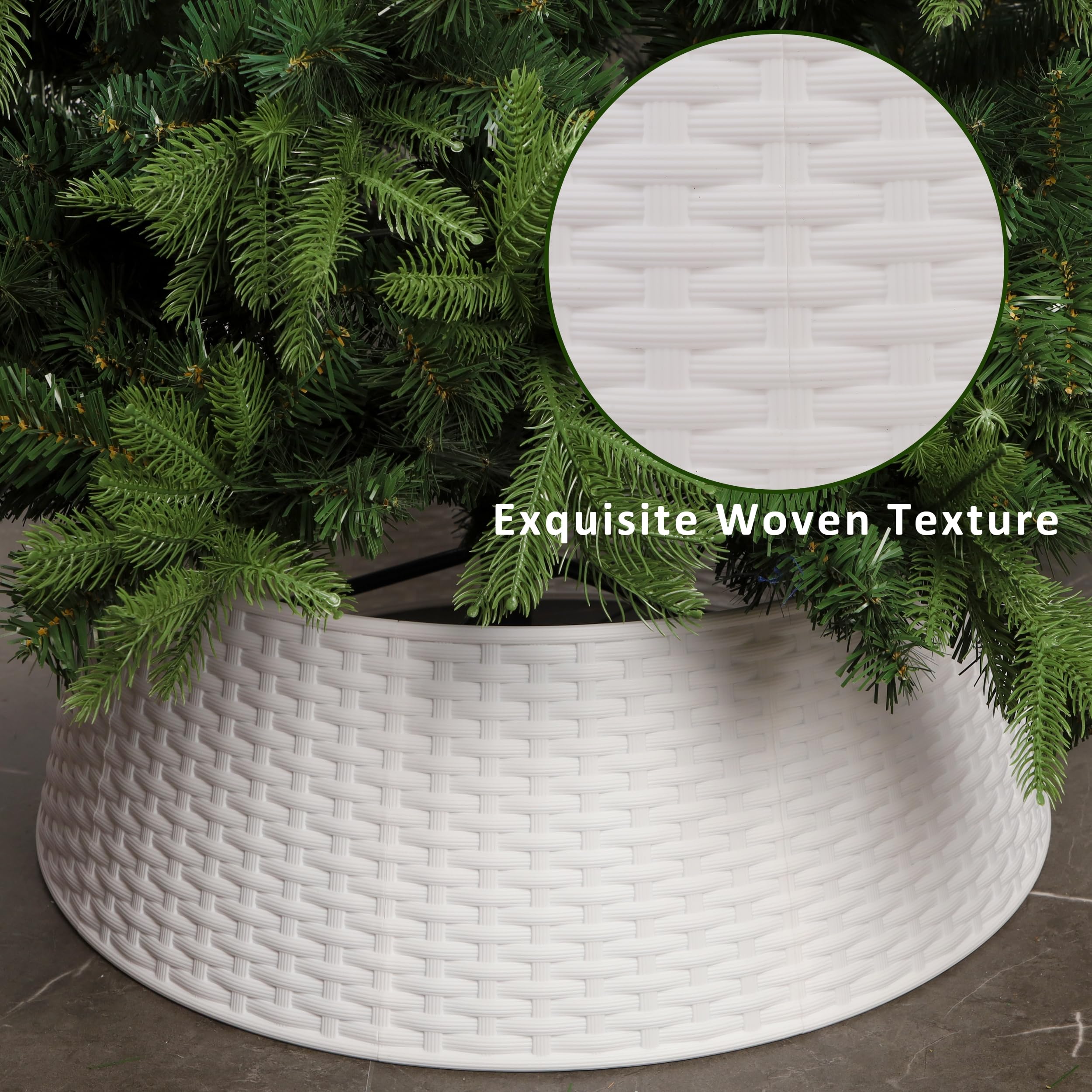 Blissun collar around artificial tree hiding stand and trunk for a polished holiday display