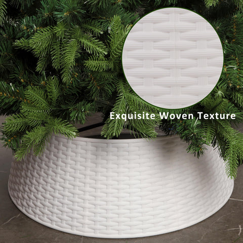 Blissun collar around artificial tree hiding stand and trunk for a polished holiday display