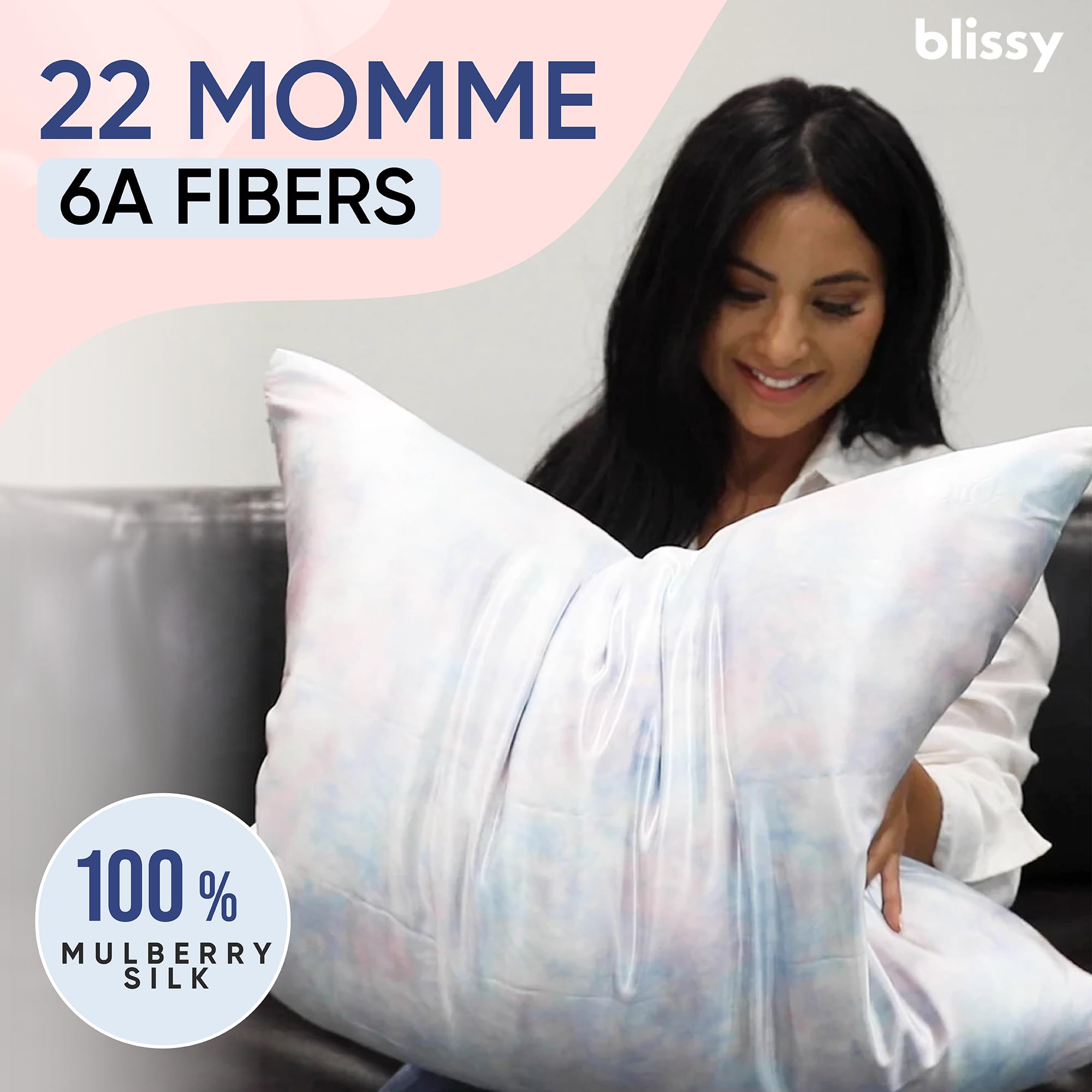 Blissy close-up silk texture revealing 22-momme fibers, reduces hair friction