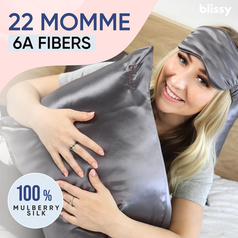 Blissy silk close-up of 22-momme Mulberry weave highlighting soft texture and durability