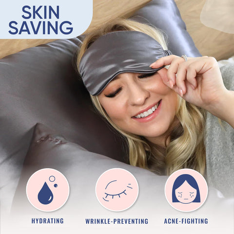 Blissy silk pillowcase styled on bed promoting cooler, comfortable sleep