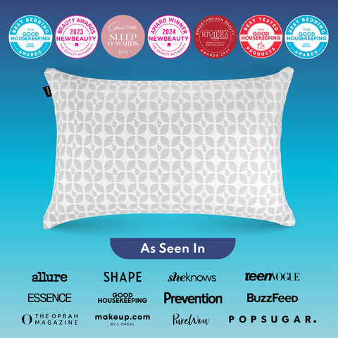 BLISSY queen pillow beside ruler showing size and fit for standard bedding