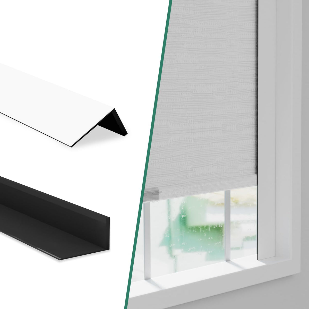 Bliwans front view of two white PVC strips showing product and packaging benefit blackout