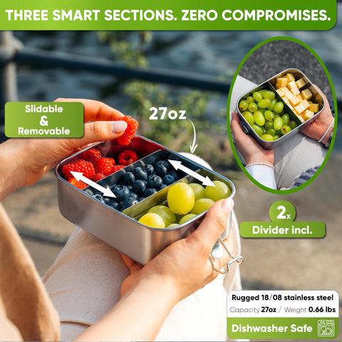 Blockhütte open lunchbox with three compartments for organized meals
