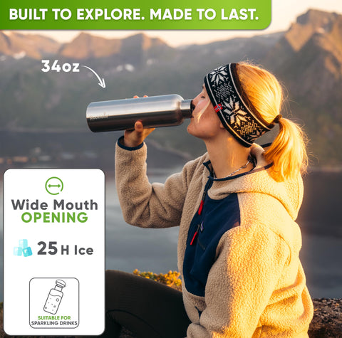 Blockhütte wide mouth with ice cubes demonstrating easy filling and cold retention