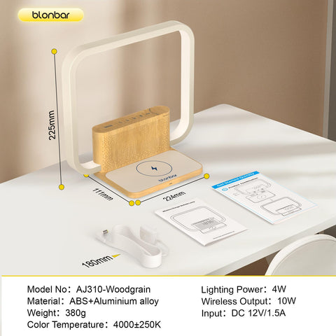 blonbar lamp styled on bedside table highlighting tidy, modern bedroom functionality