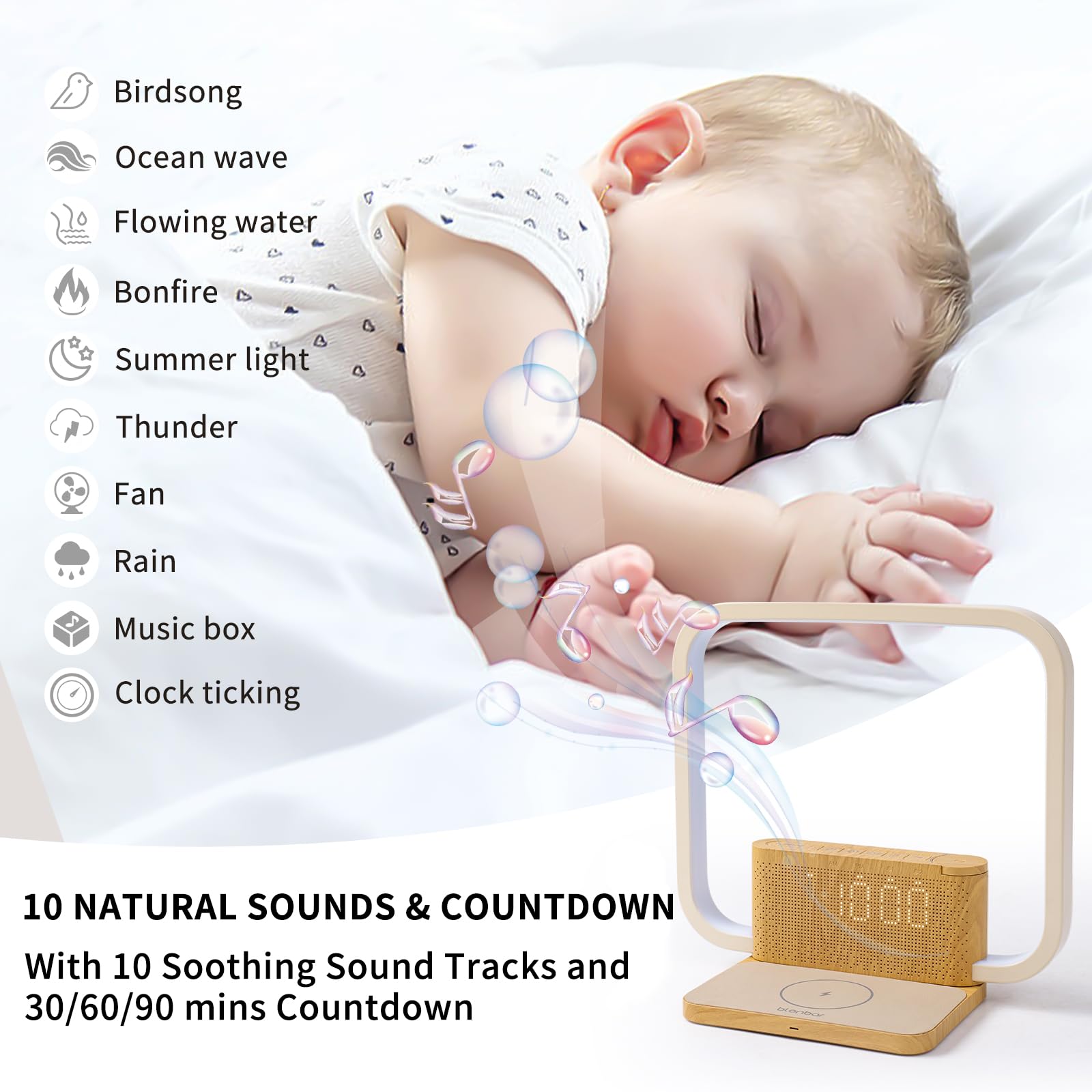 blonbar control panel listing nature sounds to create calming alarm options