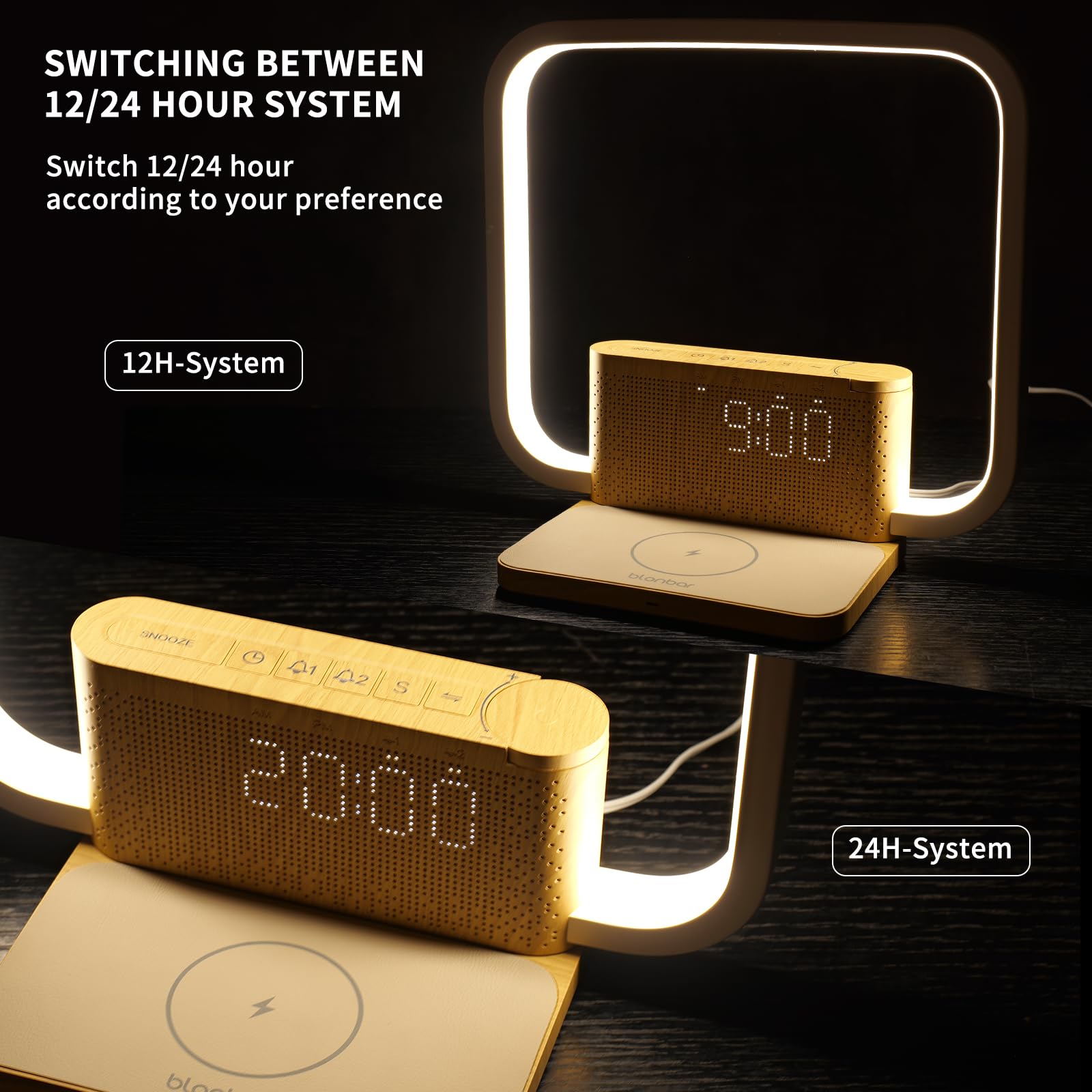 blonbar lamp beside phone for size comparison and correct charging alignment benefit