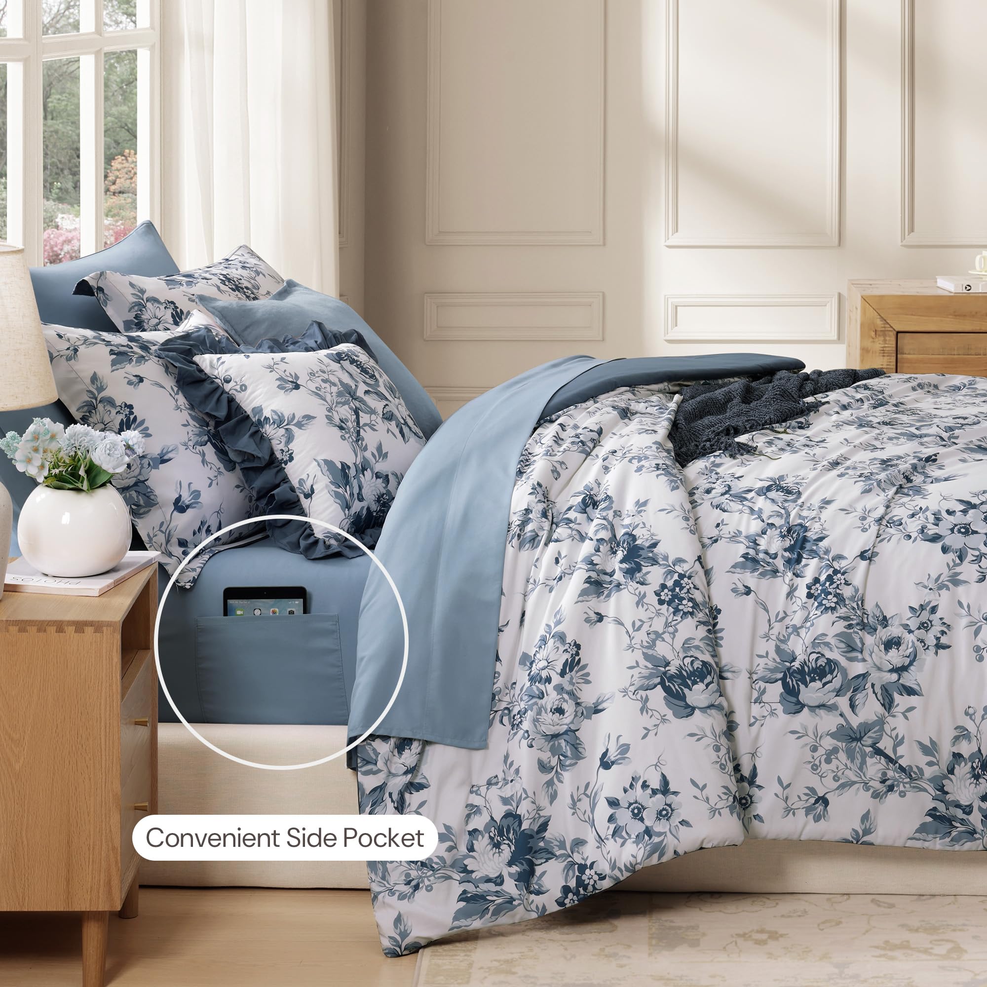 BLOOMHAVEN bed styled in a bedroom showing how set elevates decor