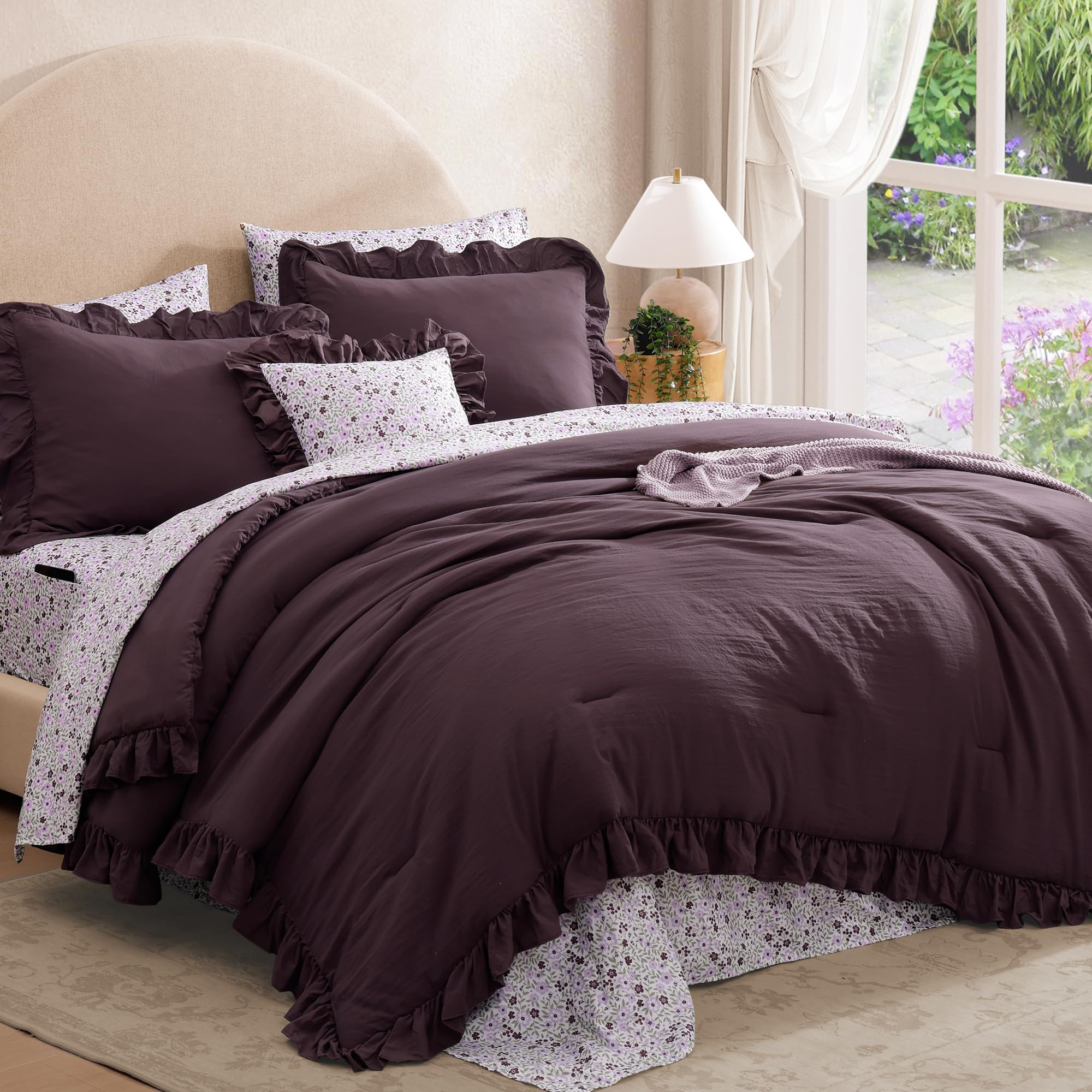 BLOOMHAVEN comforter on queen bed demonstrating full coverage and neat drape