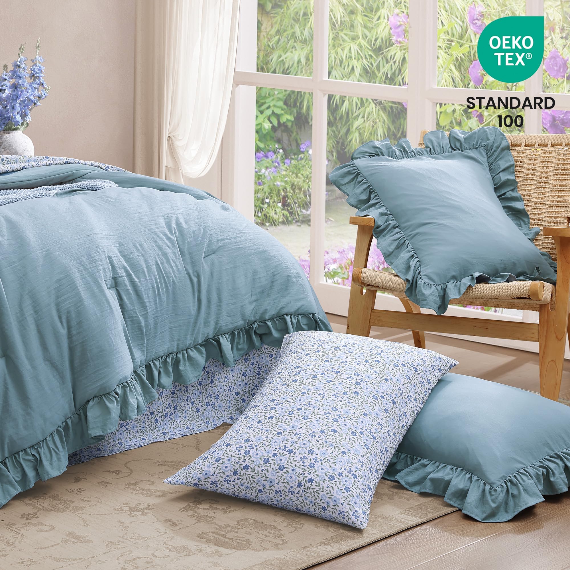 BLOOMHAVEN comforter styled in bedroom lifestyle showing cozy atmosphere and décor boost benefit