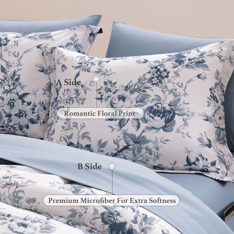 BLOOMHAVEN flatlay showing queen-size dimensions and included pieces
