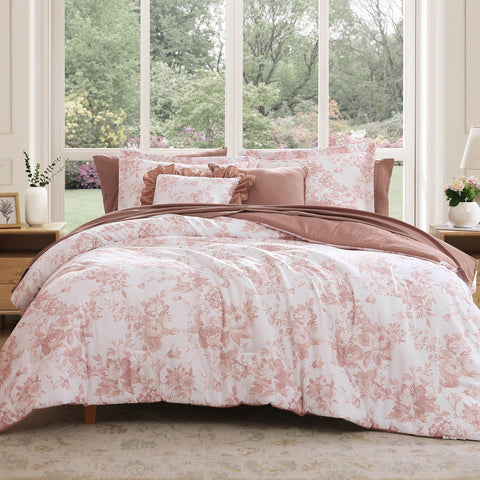 BLOOMHAVEN front view of packaged queen comforter set showcasing design