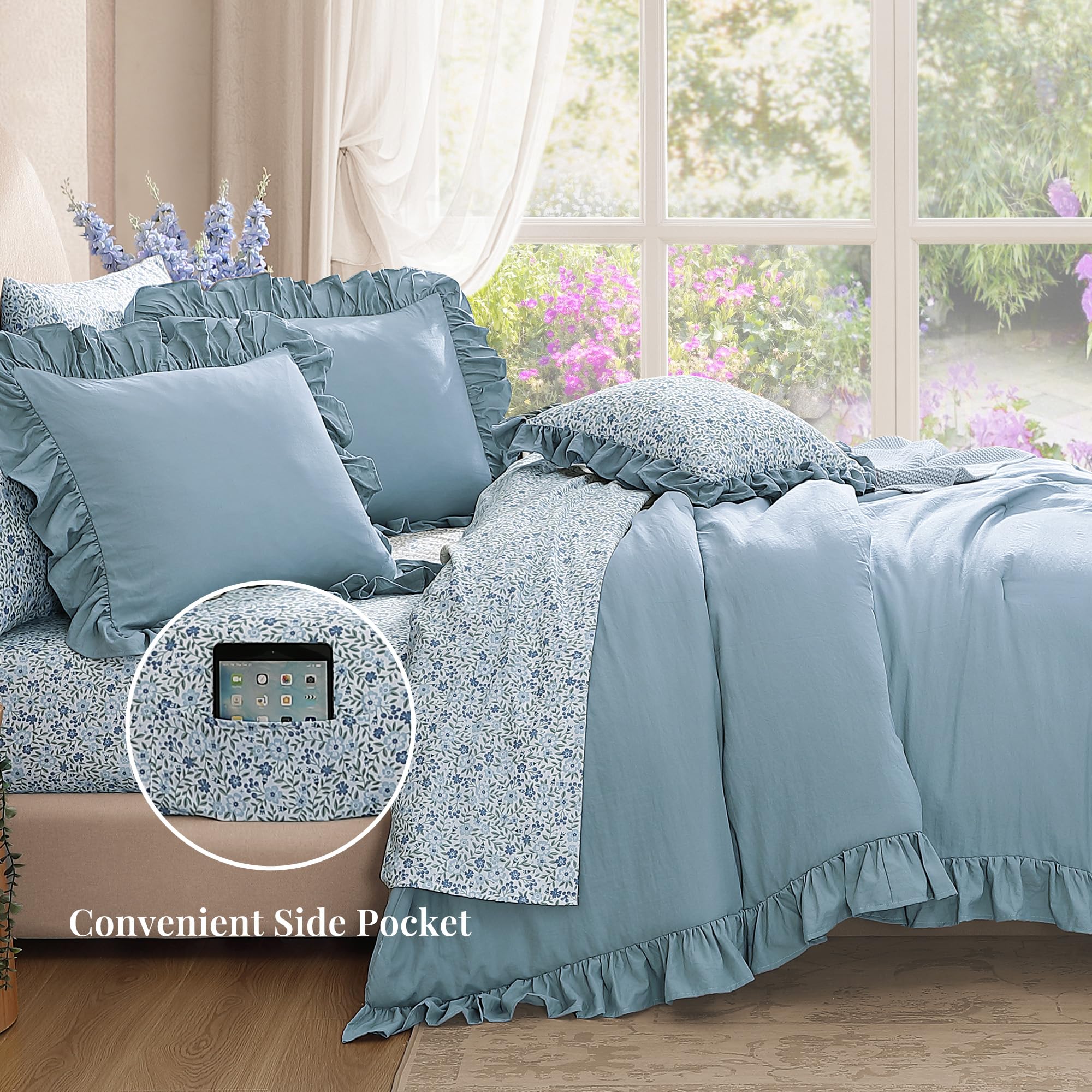 BLOOMHAVEN shams and pillowcases arranged to show matching set and layered comfort benefit