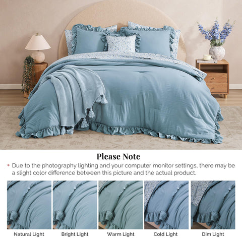 BLOOMHAVEN size scale with ruler showing comforter dimensions and accurate fit benefit