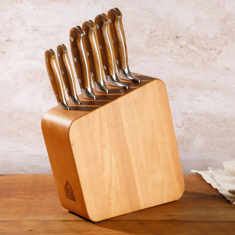 bloomhouse close-up Italian olive wood handle highlighting rustic grain and grip benefit