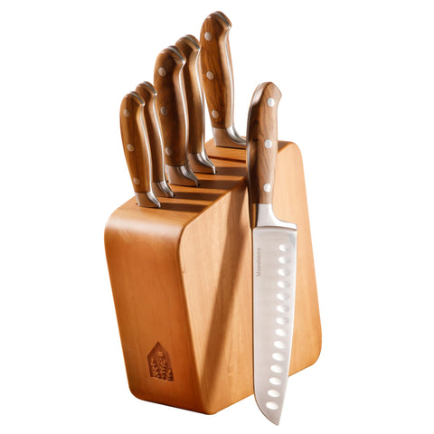 bloomhouse front view of knife block set showing complete collection and organization