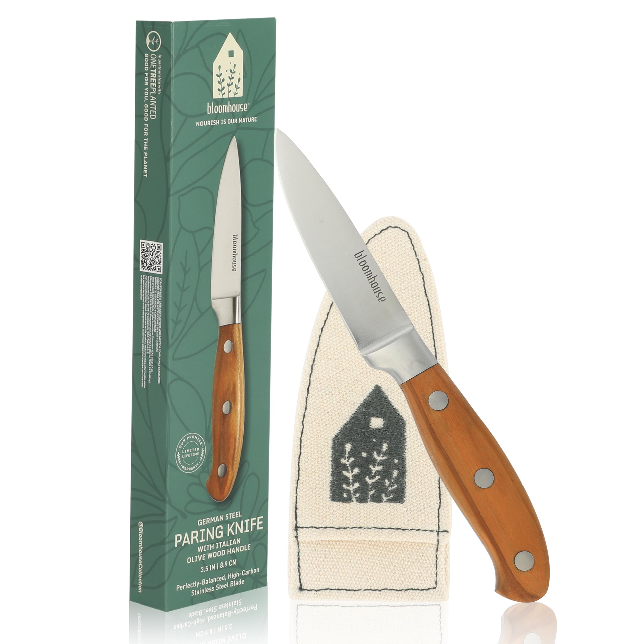 bloomhouse paring knife front view showing blade and handle, clear control
