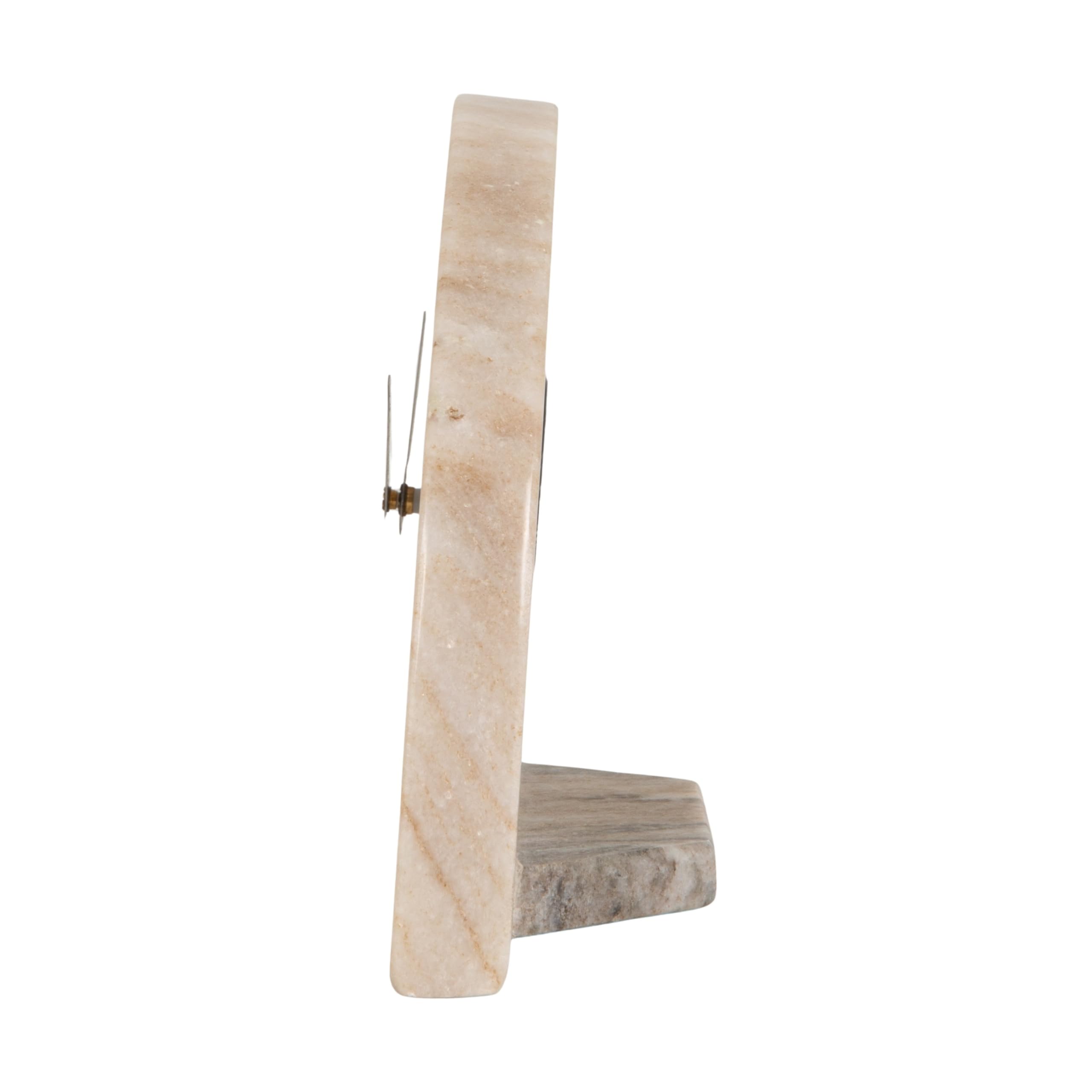 Bloomingville side profile clock displaying slim footprint and sturdy base benefit
