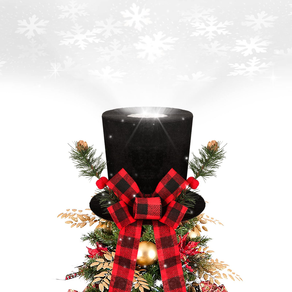 BLOOMWIN front view of hat topper showing velvet finish and plaid bow, adds classic charm