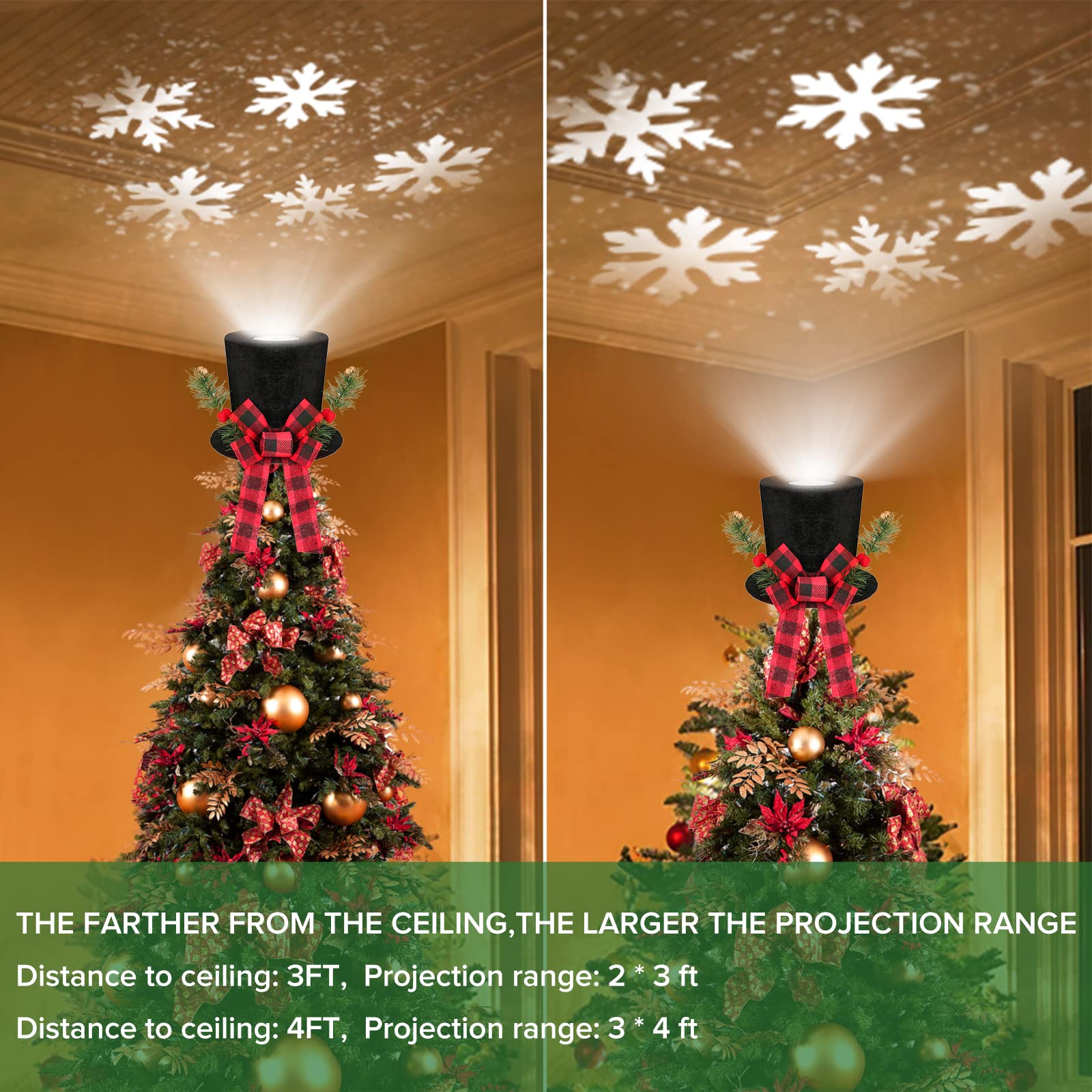 BLOOMWIN projector casting snowflake lights on ceiling creating cozy ambient motion