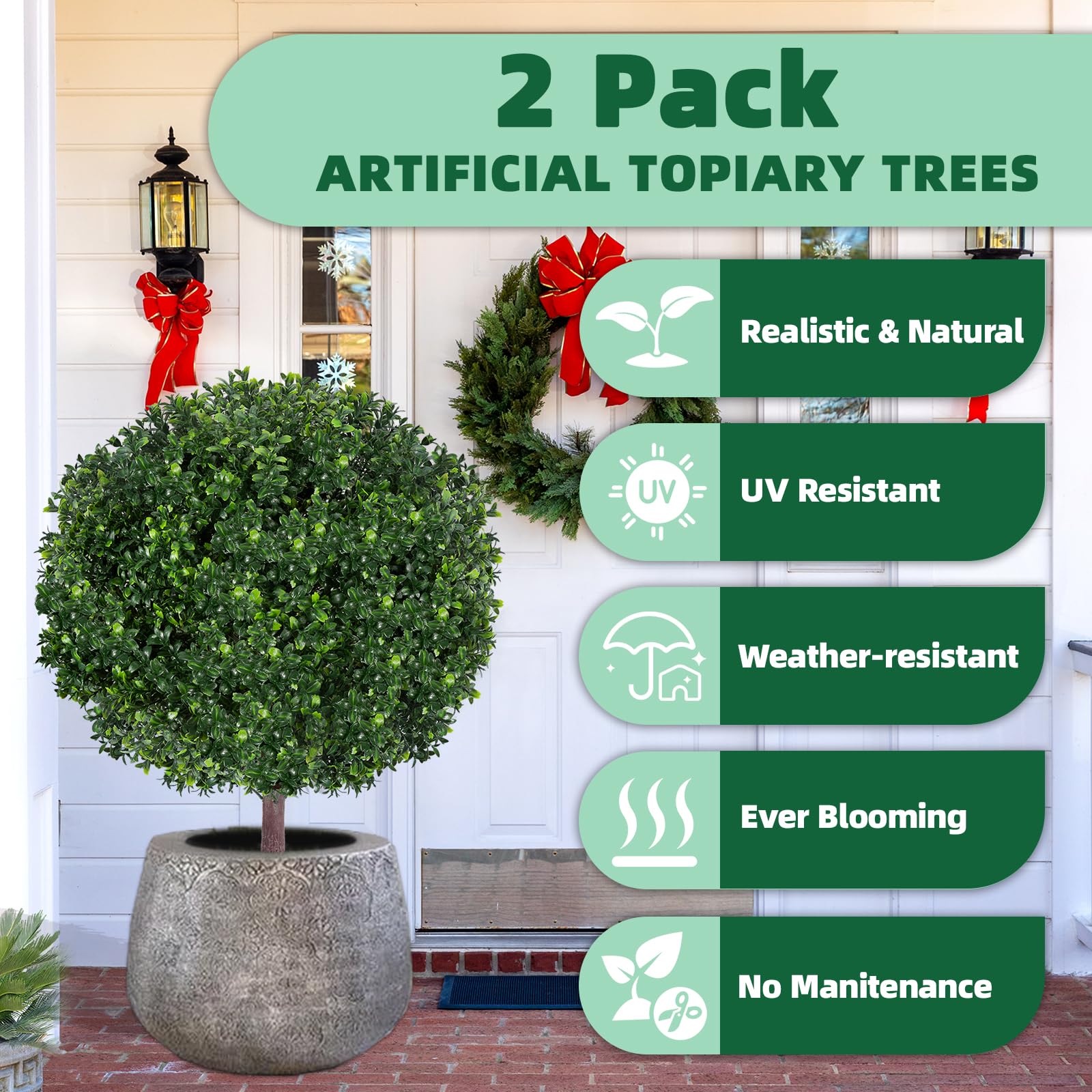bloyapix topiary in concrete planter offers low-maintenance curb appeal