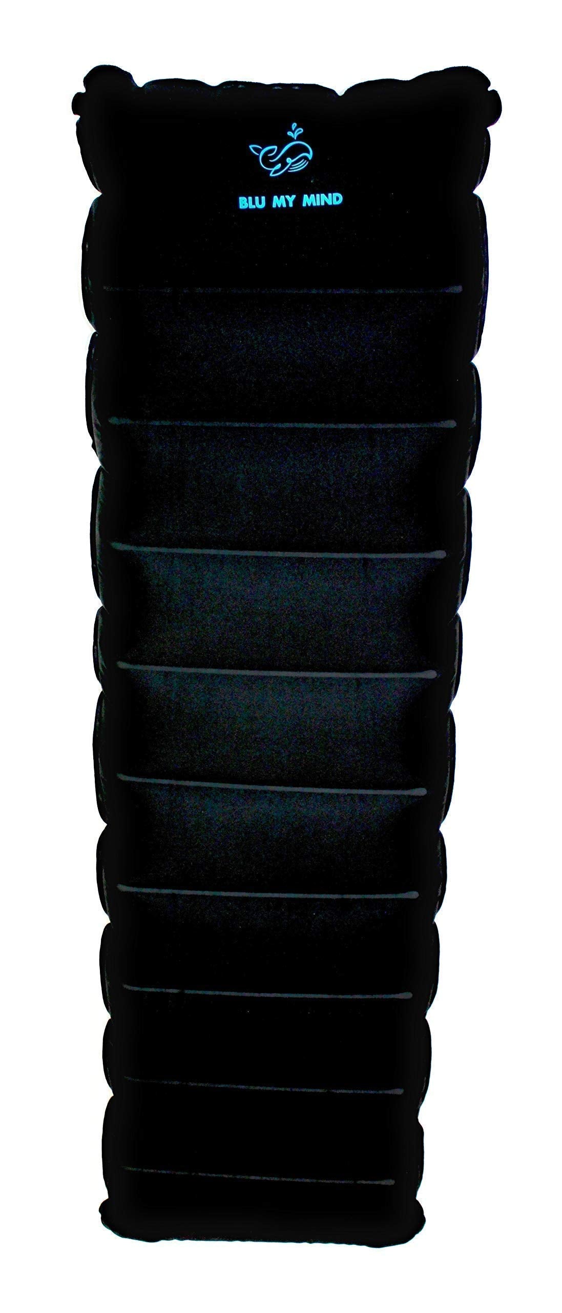 Blu My Mind front view of inflated pillow showing full length for travel comfort