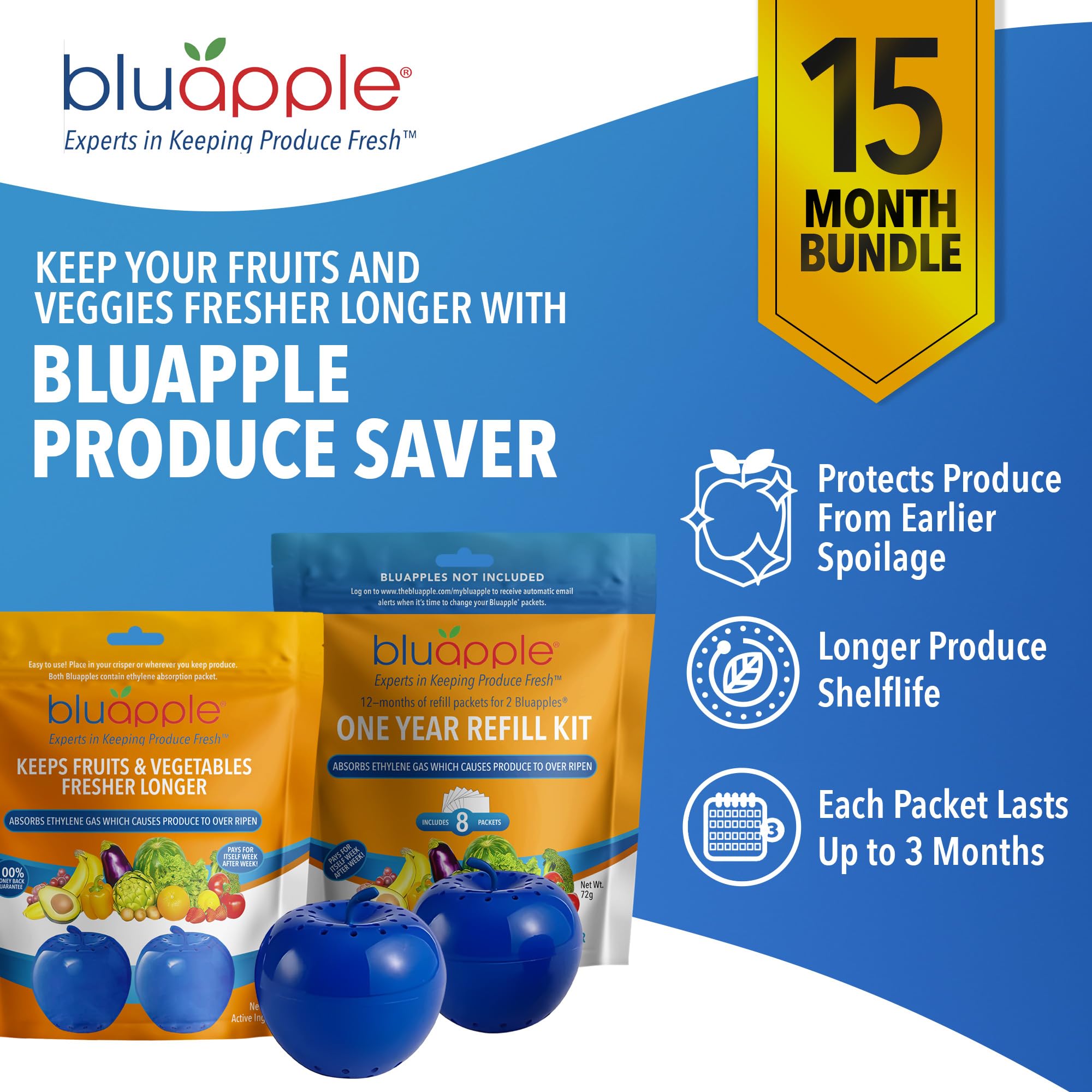 BluApple packet close-up showing texture and ethylene-absorbing material benefits
