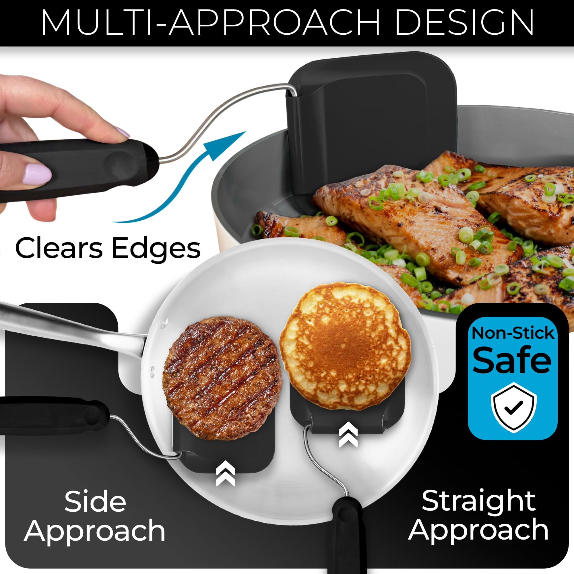 Blue Bosti on electric griddle flipping pancakes illustrating griddle-friendly performance