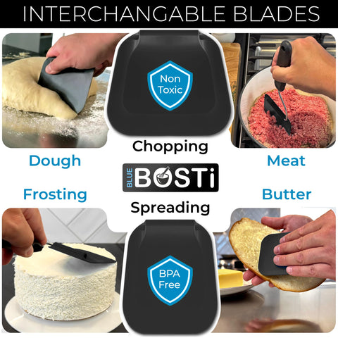Blue Bosti wide spatula head detail highlighting firm surface for lifting heavier foods