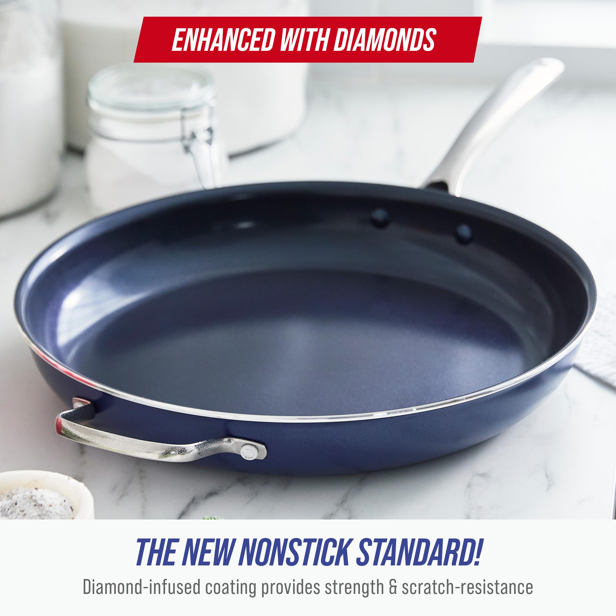Blue Diamond close-up of diamond-infused ceramic surface highlighting durable nonstick finish