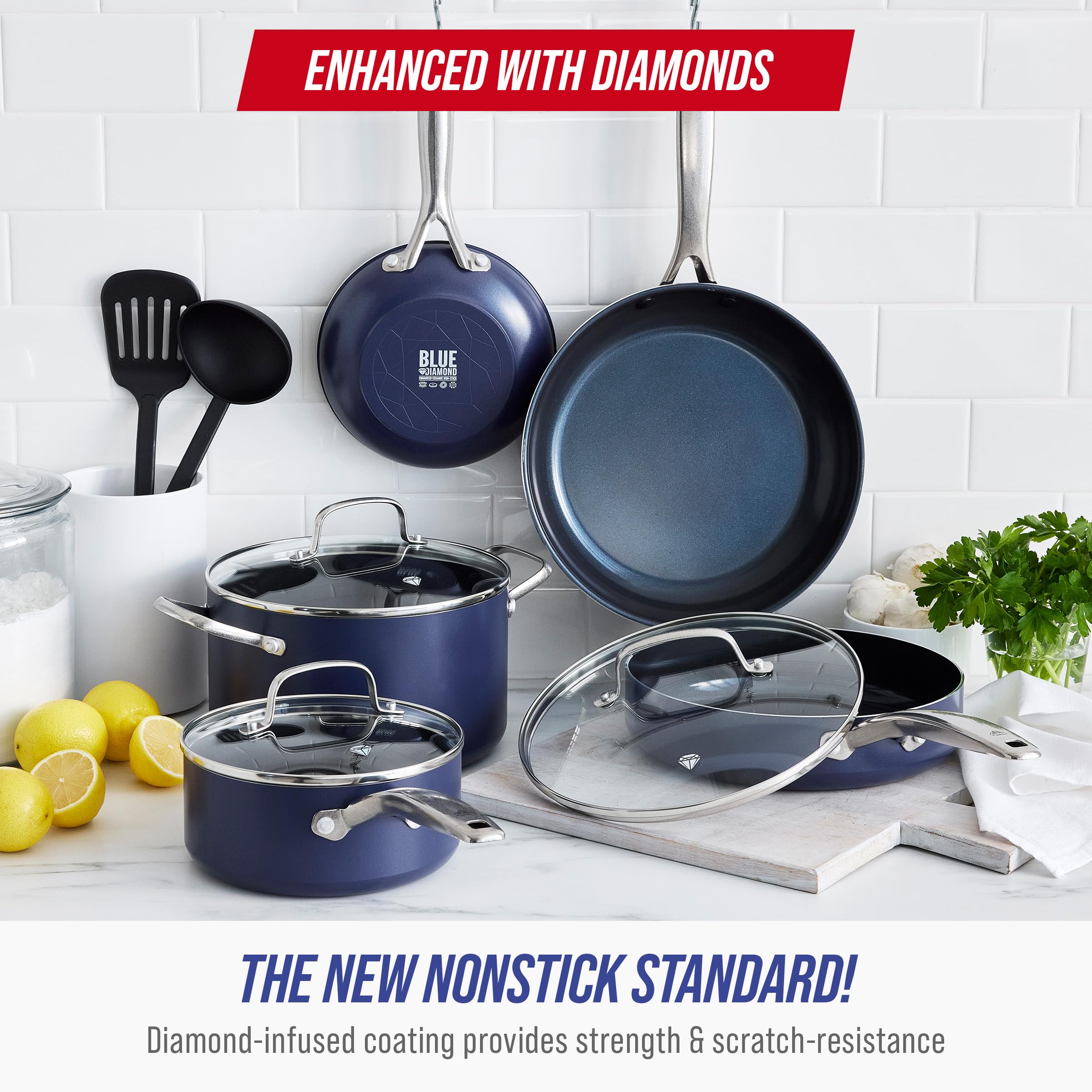 Blue Diamond 7 and 9 inch frying pans top view, fast even heating