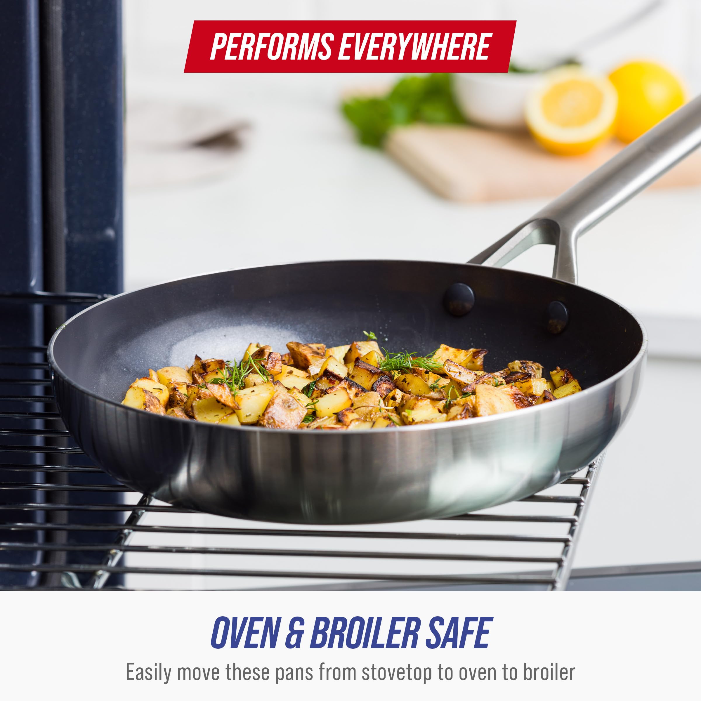 Blue Diamond stockpot with pasta strainer in action showing convenient draining and large capacity