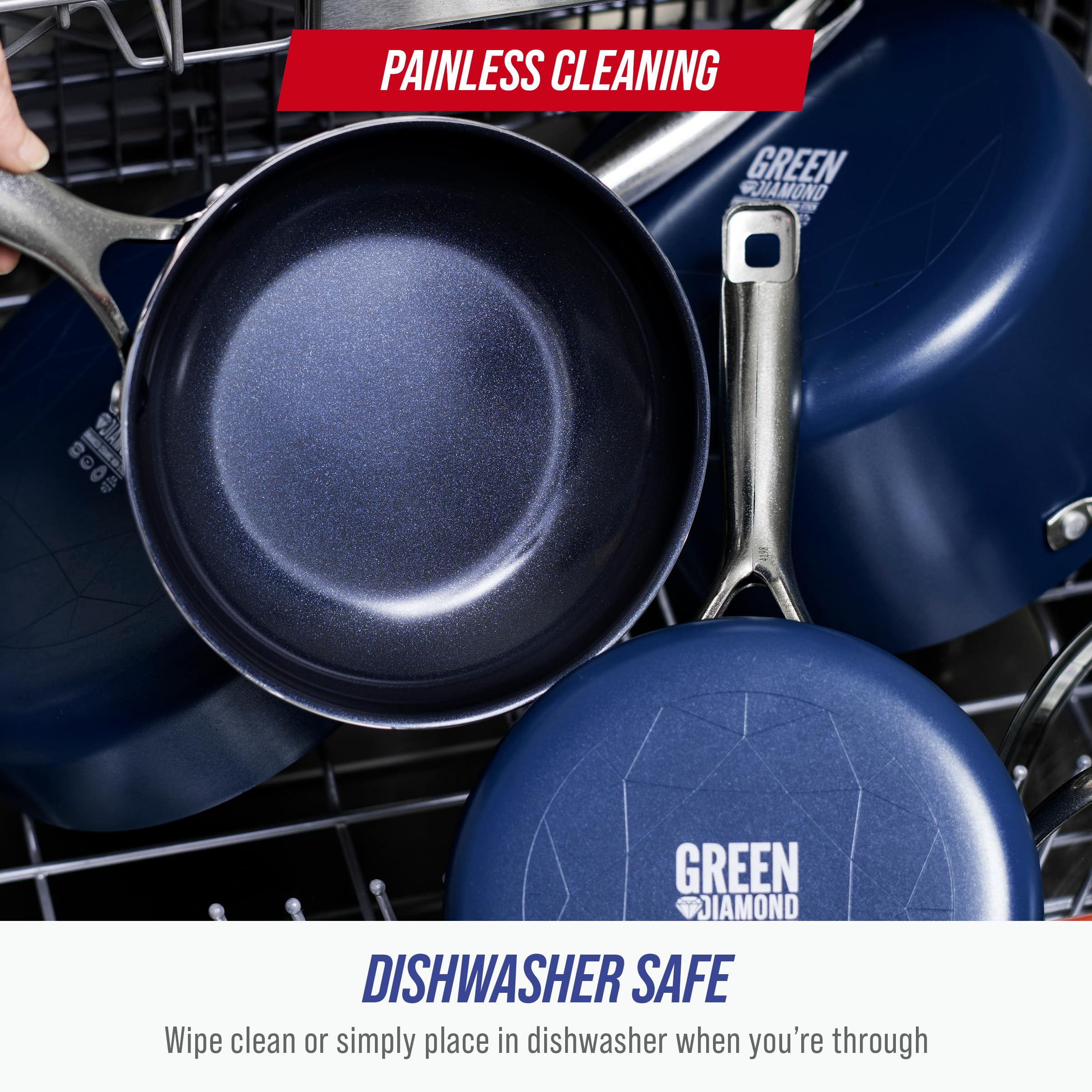 Blue Diamond tempered glass lid detail, lets you monitor food while cooking