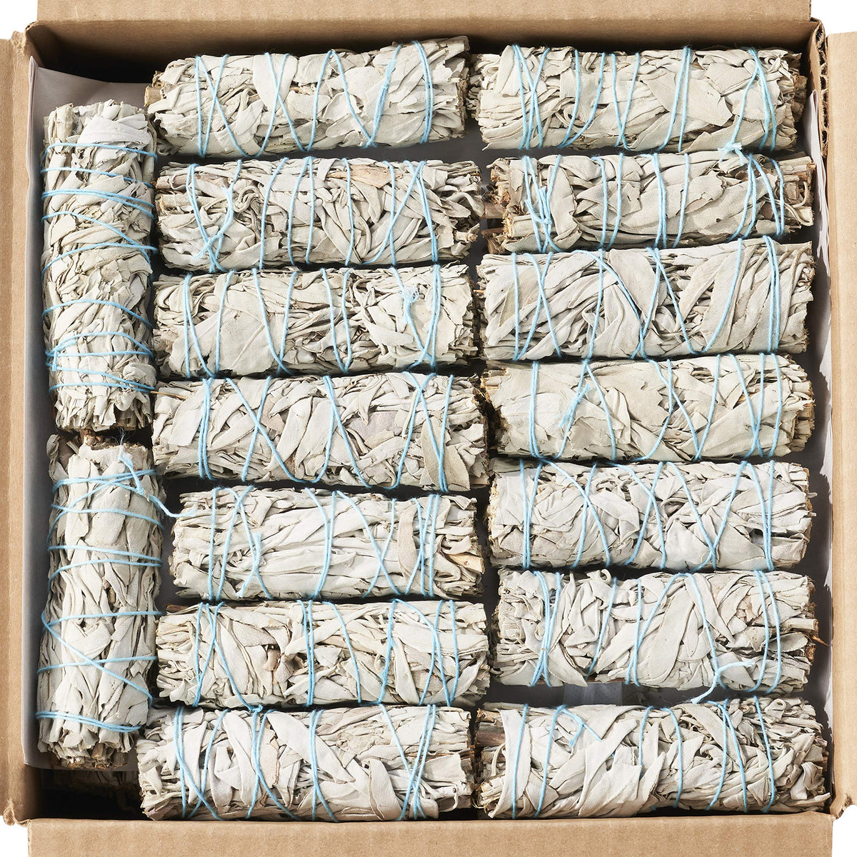 Blue River Sage front packaging showing 20 compact 4-inch smudge sticks benefit convenience