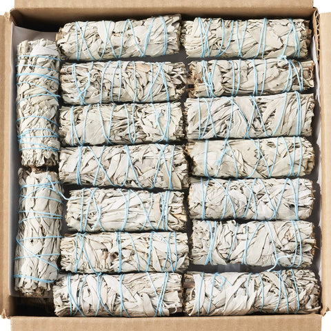 Blue River Sage front packaging showing 20 compact 4-inch smudge sticks benefit convenience