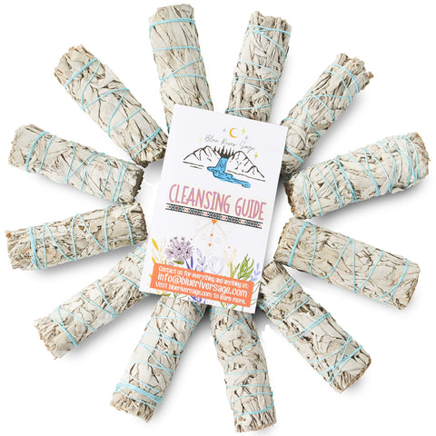 Blue River Sage smudge sticks arranged on an altar creating calm ritual ambiance