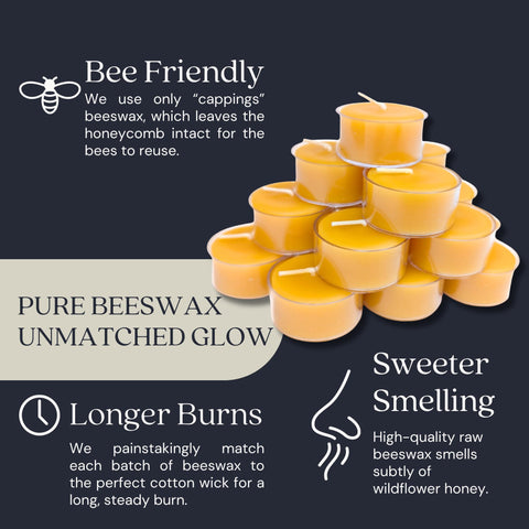 Bluecorn Beeswax open box showing 48 tea lights for events