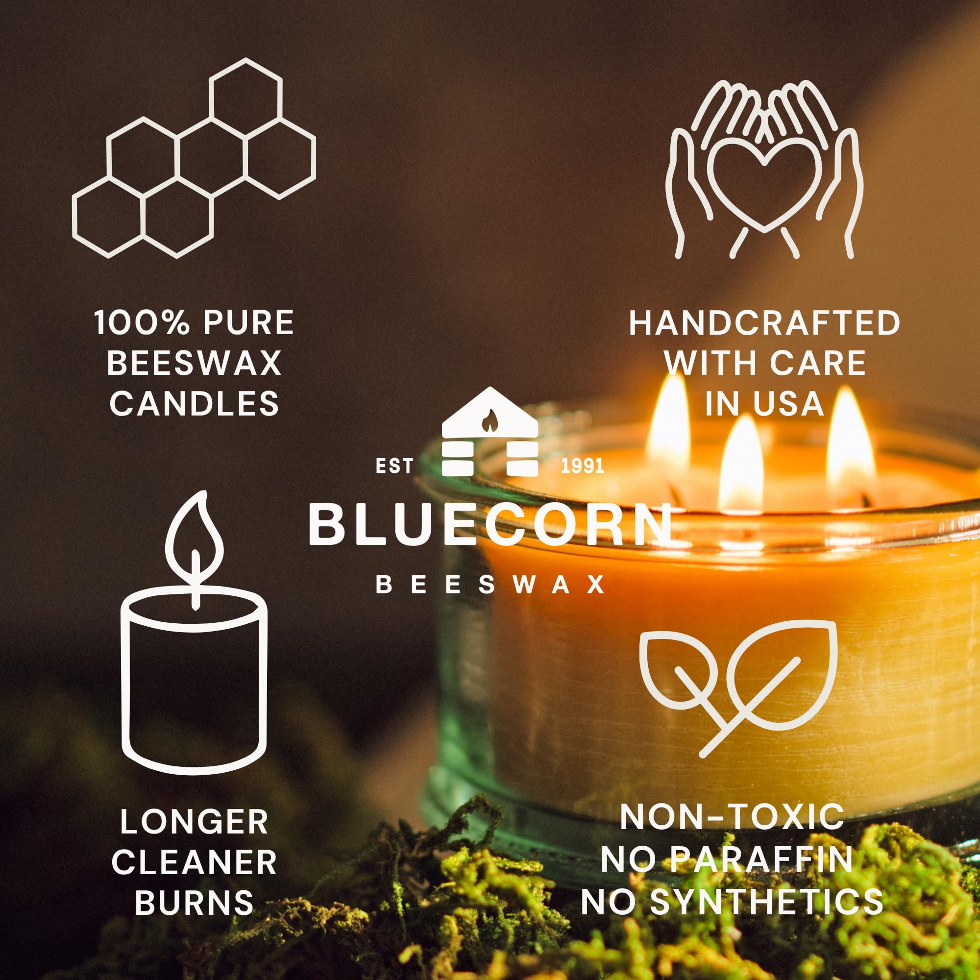 Bluecorn Botanica candle lit creating warm, steady light for cozy ambience