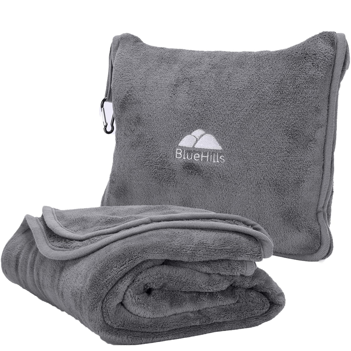 BlueHills folded blanket front view showing compact packability and travel readiness