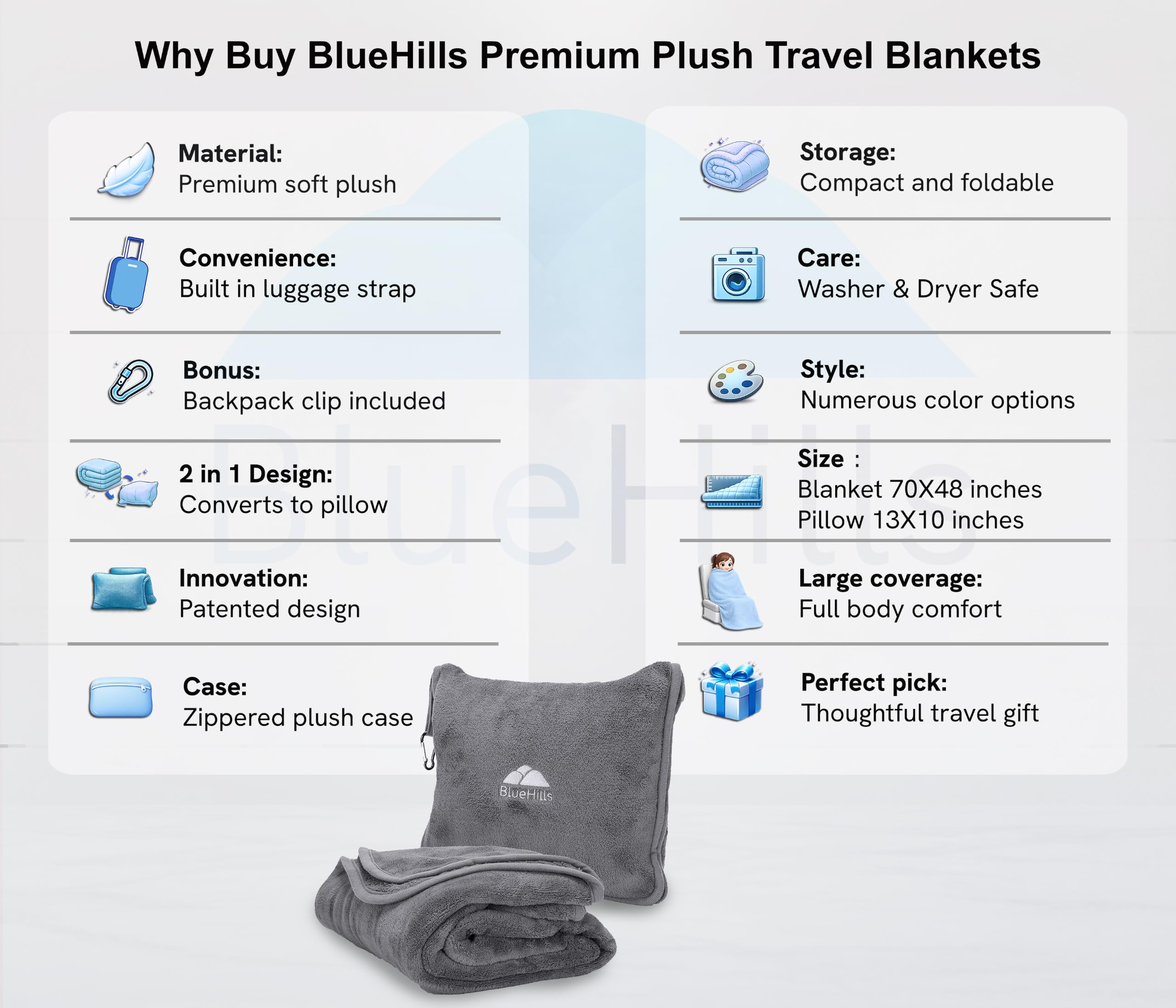 BlueHills packed into pillow case demonstrating pillow function and easy storage