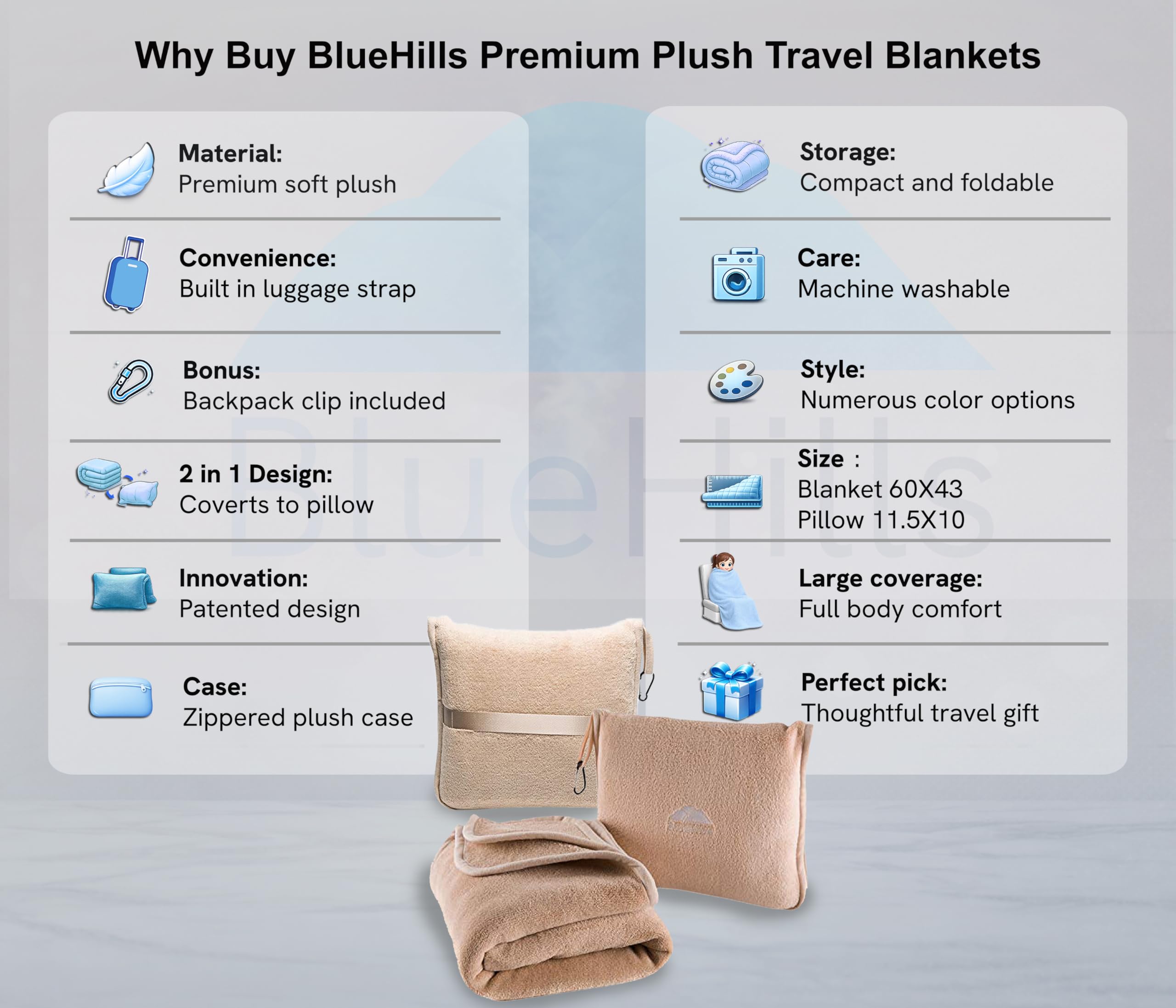 BlueHills pouch used as pillow offering head support and dual function
