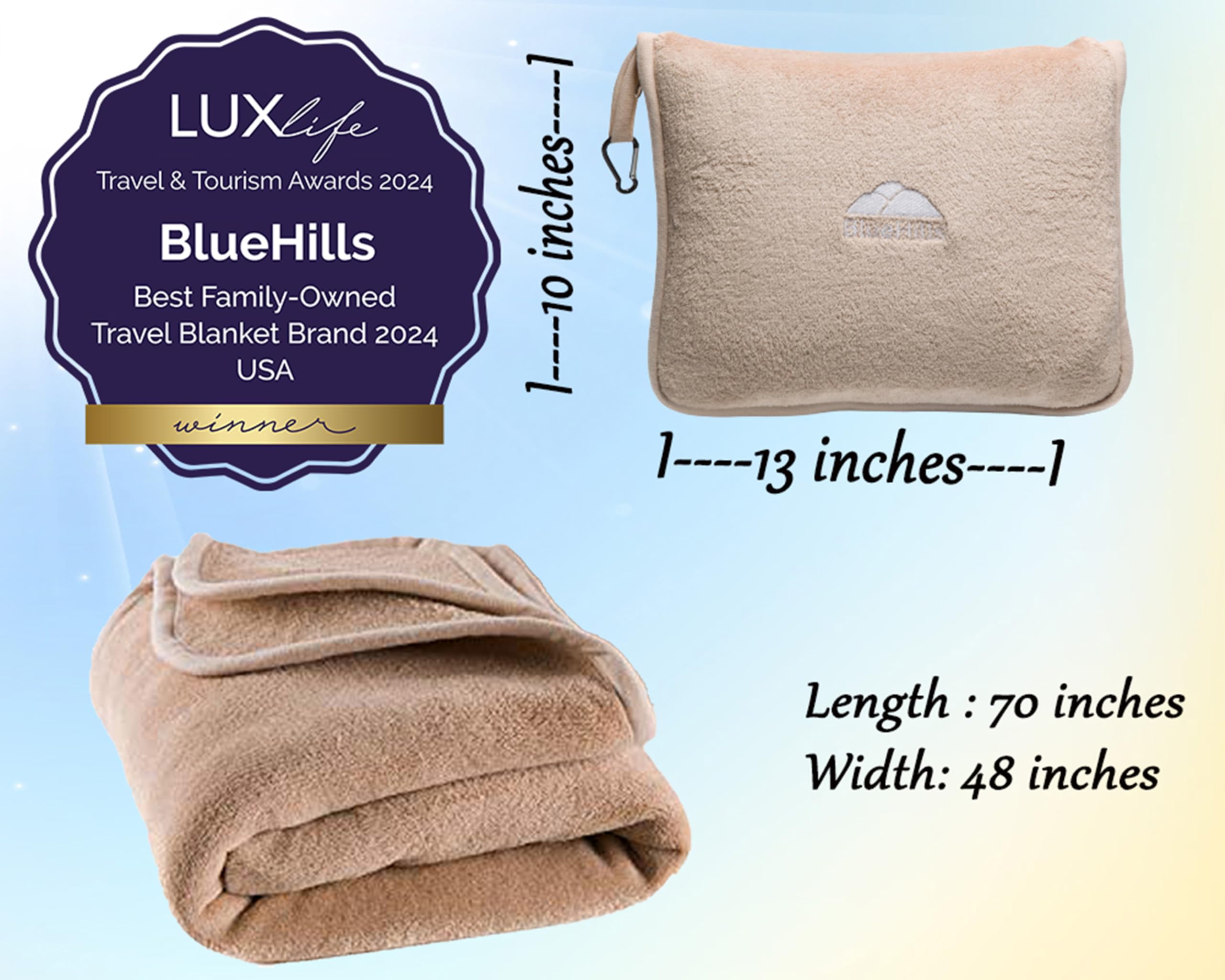 BlueHills zipped storage pouch compressing blanket for neat luggage organization