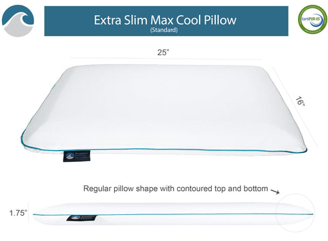 Bluewave Bedding pillow in use on mattress showing low loft support for stomach sleeper